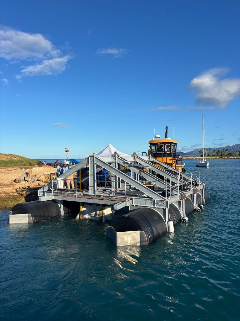 Hybrid reef units loaded on the barge for deployment